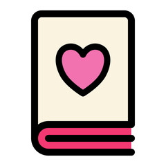 Heart Book Icon for Romance and Reading flat line style