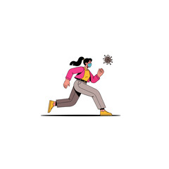Fototapeta premium Woman wearing mask running away from virus illustration.
