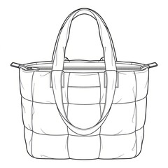 Technical drawing of quilted puffer tote bag front view.