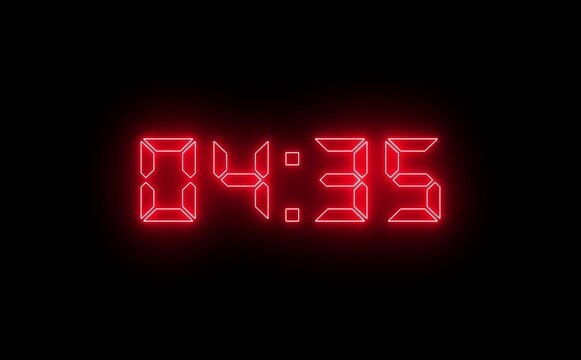 Animation of glowing neon icon ,5 minute countdown timer .5 minute stopwatch , analog icon animation .Dynamic 5 Minute Countdown Animation Engaging Timer Visuals for Events,