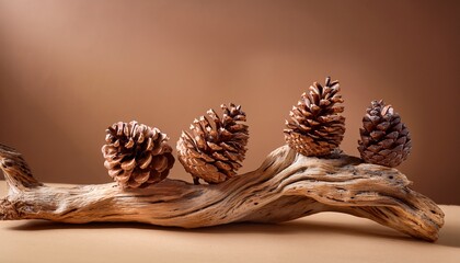 Organic Pinecone Ornaments On Driftwood Tree Minimalist Eco Decor Natural Texture Earthy Color Serene Mood