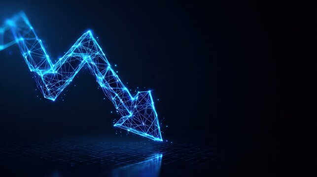 An artistic representation of financial downturn, the image of a falling arrow symbolizes the market decline. ..Created with Generative AI, not depicting real subjects.