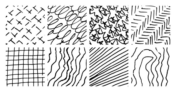 Set of monochrome hand-drawn crosshatch textures