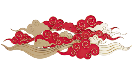 Red and Gold Traditional Asian Clouds