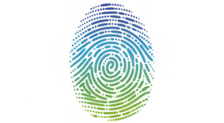 Colorful fingerprint with blue and green swirls isolated on a transparent background