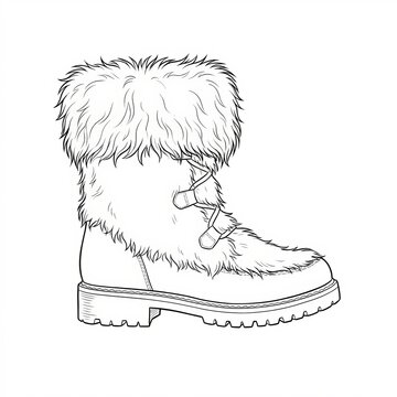 Technical sketch of faux fur yeti boots side view.