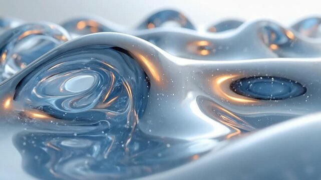 Abstract liquid silver waves with golden reflections, creating a futuristic and elegant background.
