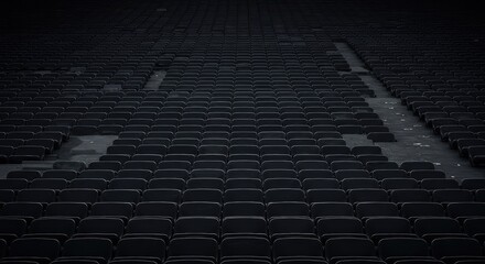 Fototapeta premium A seemingly infinite expanse of uniform, empty stadium seating stretching far beyond the viewer's sight, resembling a deep, synthetic ocean ,silent ,background ,blue