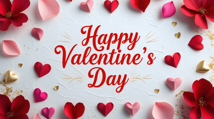 Valentine's Day Romantic Greeting with Floral Accents and Hearts