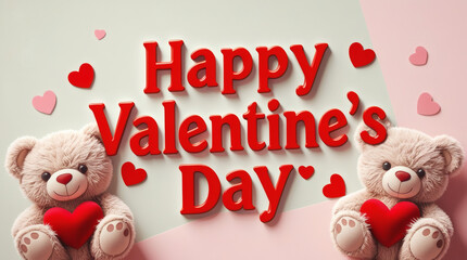 Celebrate Love and Affection with a Heartwarming Happy Valentine's Day Message Featuring Adorable Teddy Bears and Festive Accents