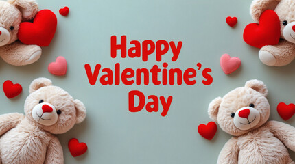 Celebrate Love with Adorable Teddy Bears and Hearts for Happy Valentine's Day