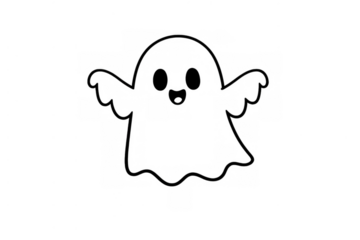 Cute cartoon ghost waving hands, happy friendly spirit icon, transparent background illustration