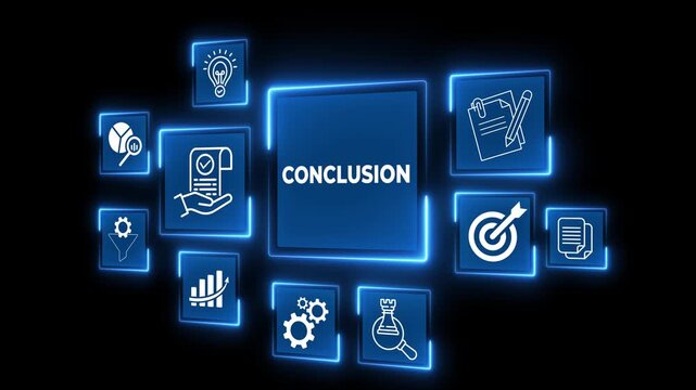 Conclusion idea on the transparent background. Conclusion, symbolizing final decisions, clear outcomes and the closing stage of strategic analysis and presentations. Motion graphics of ending concept.