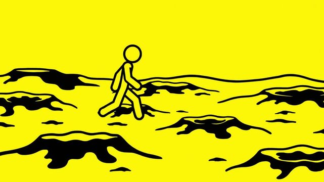 stickman walking on cratered alien planet surface Flat 2D vector outline illustration animation motion graphics 