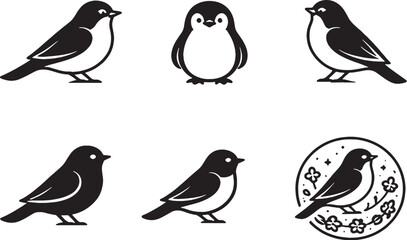 Fototapeta premium Bluebird Garden Icon Set Black and White