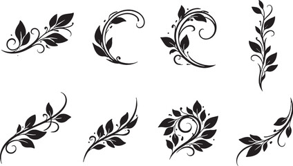 Fototapeta premium Botanical Vine Tattoo Ornament Icon Set Black and White