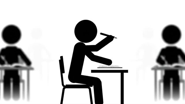 Stickman is studying while the exam is taking place at school Flat 2D vector outline illustration animation motion graphics 