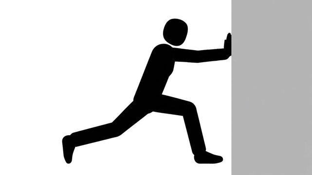 human silhouette character pushing against a vertical wall Flat 2D vector outline illustration animation motion graphics 