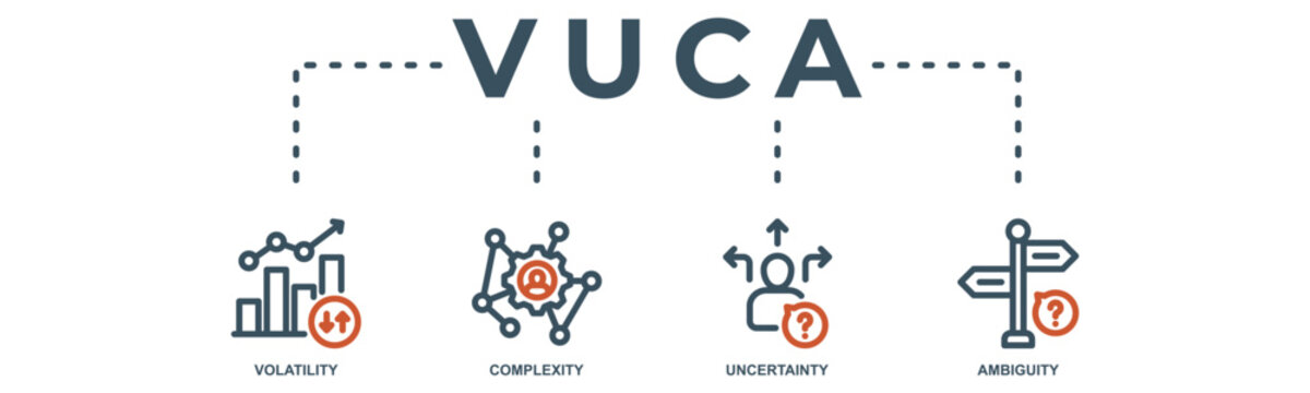 VUCA concept icon illustration contain volatility, complexity, uncertainty and ambiguity. 