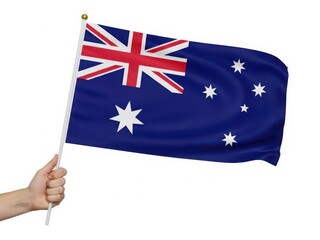 Person holding the australian flag with pride isolated on white background