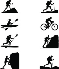 Black silhouettes of people engaging in outdoor activities