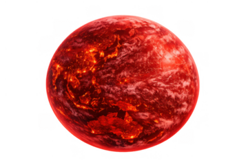 Planet earth experiencing extreme global warming, showing continents glowing red with heat, lava, and fire, transparent background