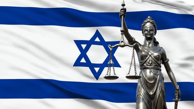 Lady Justice Statue with Israeli Flag Background Animation