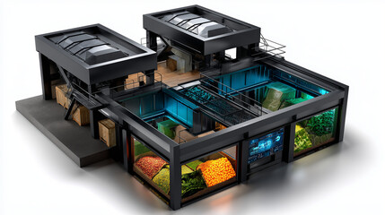 Module de recyclage industriel futuriste en acier bross&eacute; et carbone. Tri par le haut, r&eacute;servoir transparent avec biofiltre et compost organique trait&eacute;