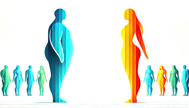 Body Transformation and Weight Management Concept with Male and Female Silhouettes
