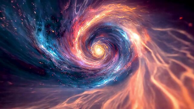 Swirling Cosmic Energy Vortex with Glowing Light and Flowing Particles Creating a Powerful Abstract Space Phenomenon and Dynamic Motion Scene