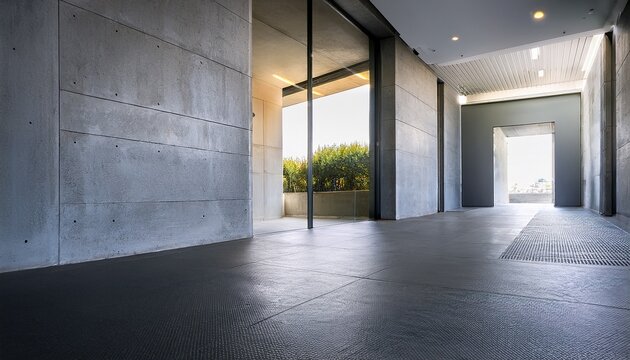 raw concrete in a modern interior entrance hall and corridor in a modern house copy space image place for adding text and design