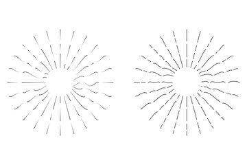 Fototapeta premium Boho sunburst in different shapes. Explosion, firework, sparks, shine, twinkle, sun rays. Trendy bursting rays design elements. Vector illustration.