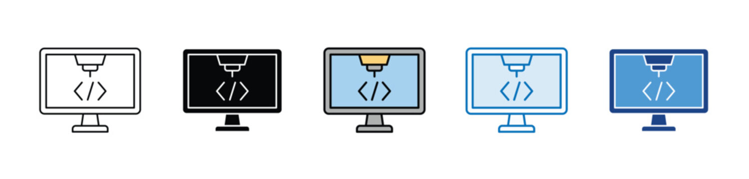 3D Programming minimal icon set multiple style collection