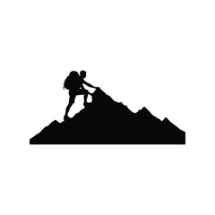 Fototapeta premium Hiker Climbing Mountain Achievement Silhouette Vector