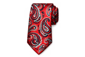 Red paisley pattern necktie showing elegance and fashion, ready for formal dress or business attire, transparent background
