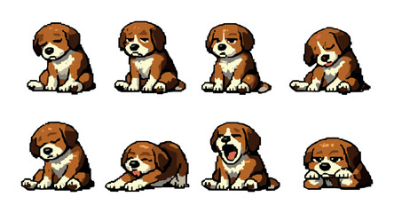 Cute animated beagle puppy poses collection with adorable expressions