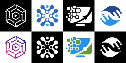 Collection A set of technology connection logo design modern with abstract dot, Blockchain, molecule and system graphic design vector illustration. Symbol, icon, creative.