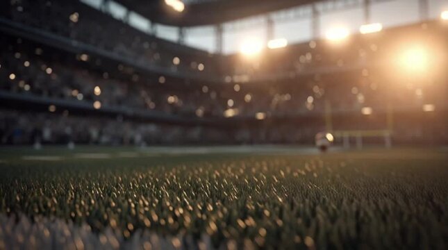 American football resting on a stadium's grass