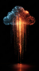 Powerful abstract cloud computing concept of digital data transfer. This futuristic technology network shows glowing stream of information for connection and download