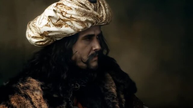 Historical Islamic sultan or caliph ruler portrait in traditional turban displaying Middle Eastern royal authority and Ottoman Empire leadership heritage