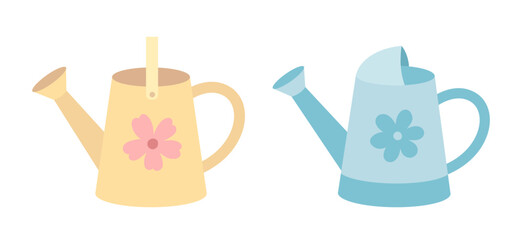 Outdoor garden watering can icon. Garden watering can flat vector illustration set. Simple watering can for plants clip art graphic. Transparent background. SVG.  © 素真 莊