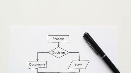 Business Planning Concept with Strategy Flowchart, Organized Notebook, Office Environment, and Creative Success Ideas