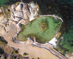 Aerial overhead tidal pool at the seaside