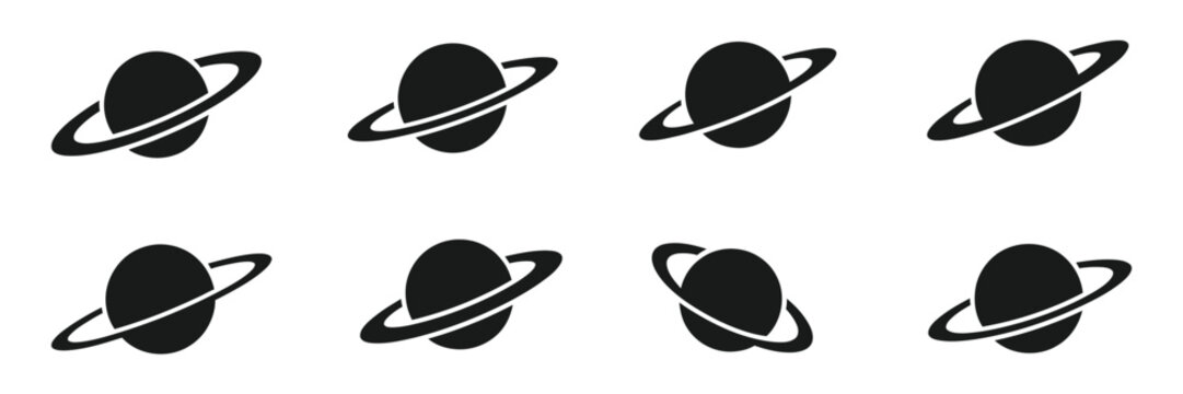 Planet Saturn with planetary ring icon silhouette vector illustration