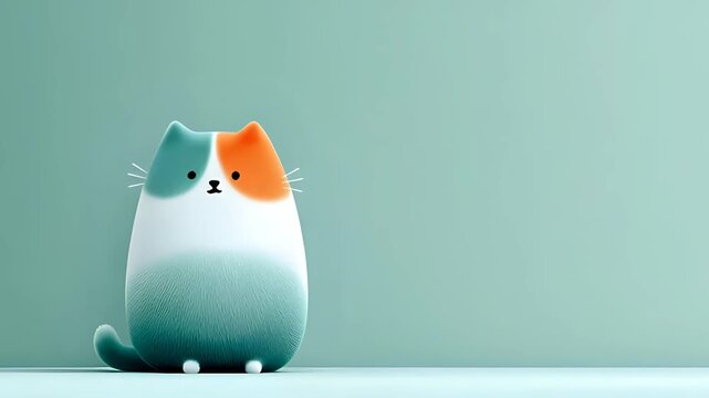 4K Seamless Loop Cute Calico Cat Figurine on Light Background.