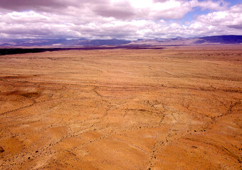 Aerial of desert landscape, dry earth