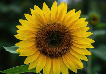 Obraz premium A brilliant yellow sunflower bloom featuring large petals and a dark center, captured outdoors under natural light on a warm summer day ,summer ,field ,beautiful