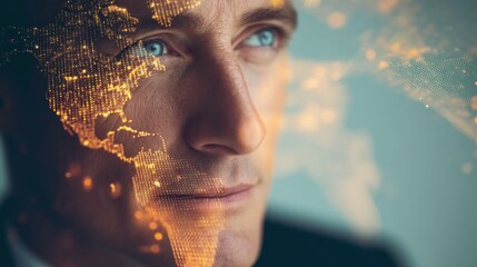 Man with world map overlay business concept