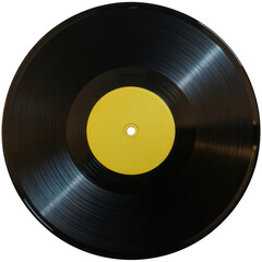 Vinyl Record Close-up Music Black Yellow isolated on a transparent background