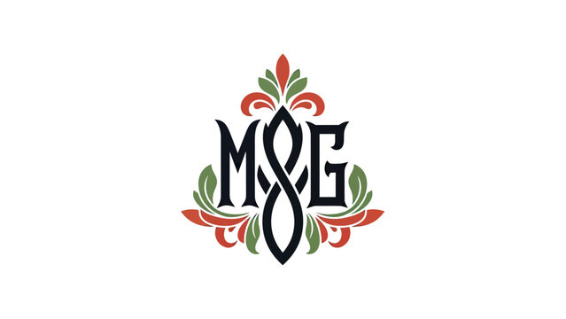 Ornate monogram design with three intertwined letters and floral flourishes in a stylized layout